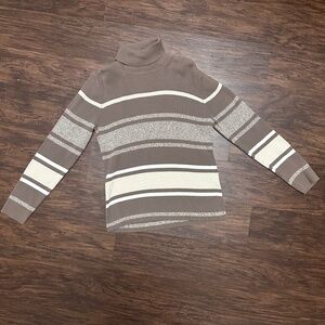 Liz & Co Neutral Striped Turtleneck Sweater | 100% Cotton | Size XL